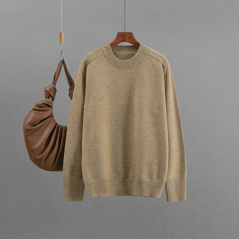 Round neck solid color loose pullover sweater