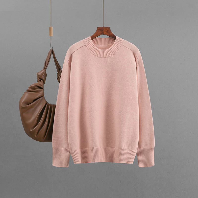 Round neck solid color loose pullover sweater