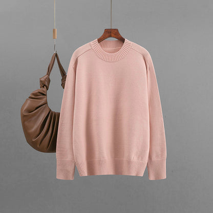 Round neck solid color loose pullover sweater