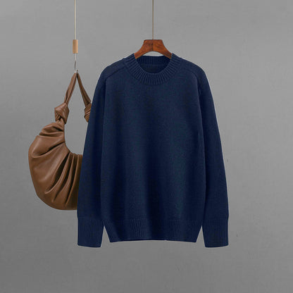 Round neck solid color loose pullover sweater