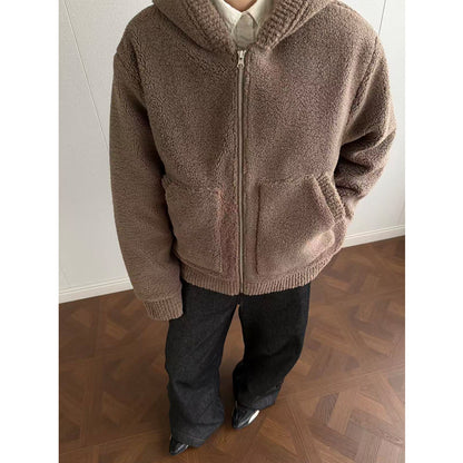 Lamb wool and velvet cotton coat hooded jacket