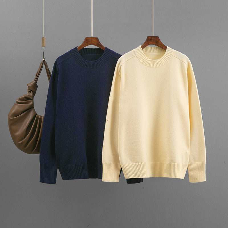 Round neck solid color loose pullover sweater