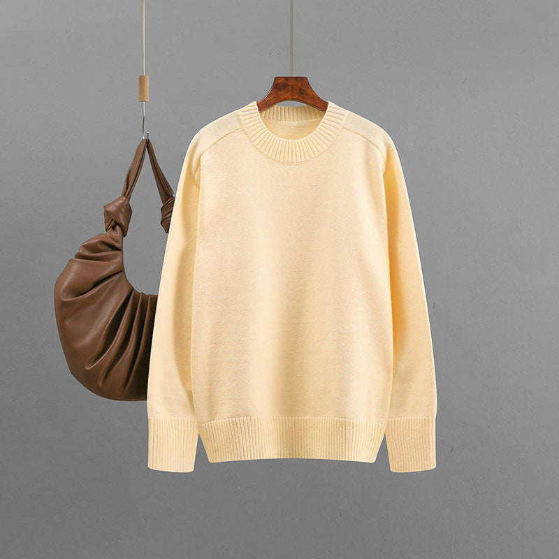 Round neck solid color loose pullover sweater
