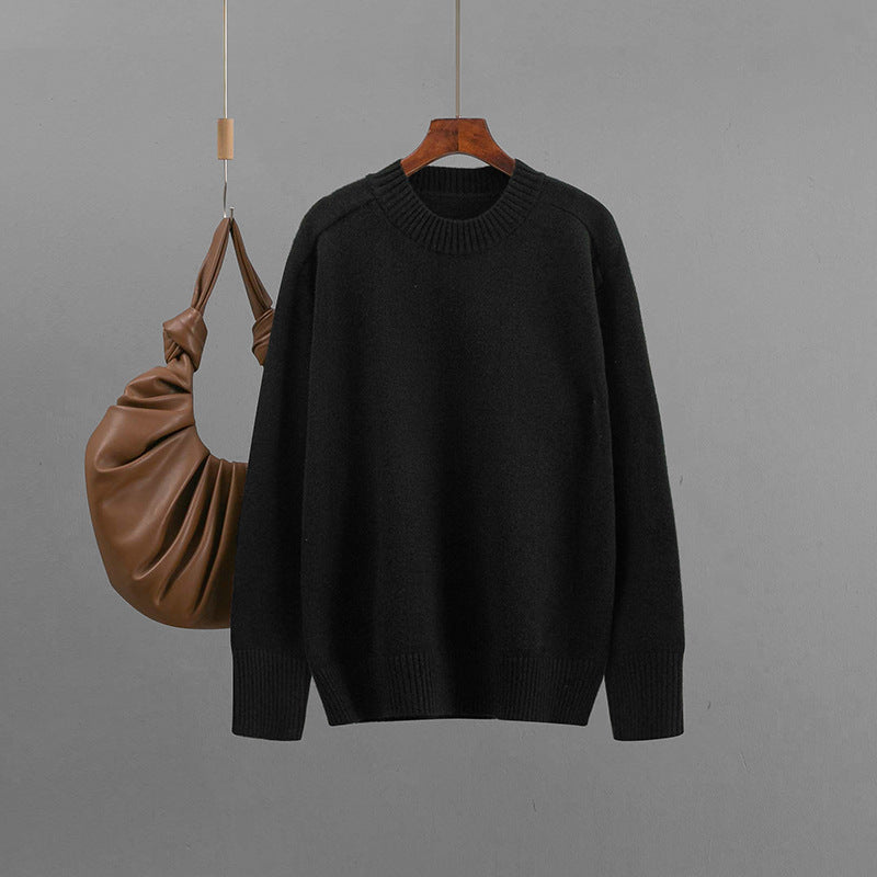 Round neck solid color loose pullover sweater