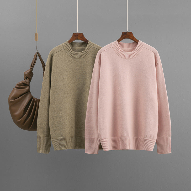 Round neck solid color loose pullover sweater